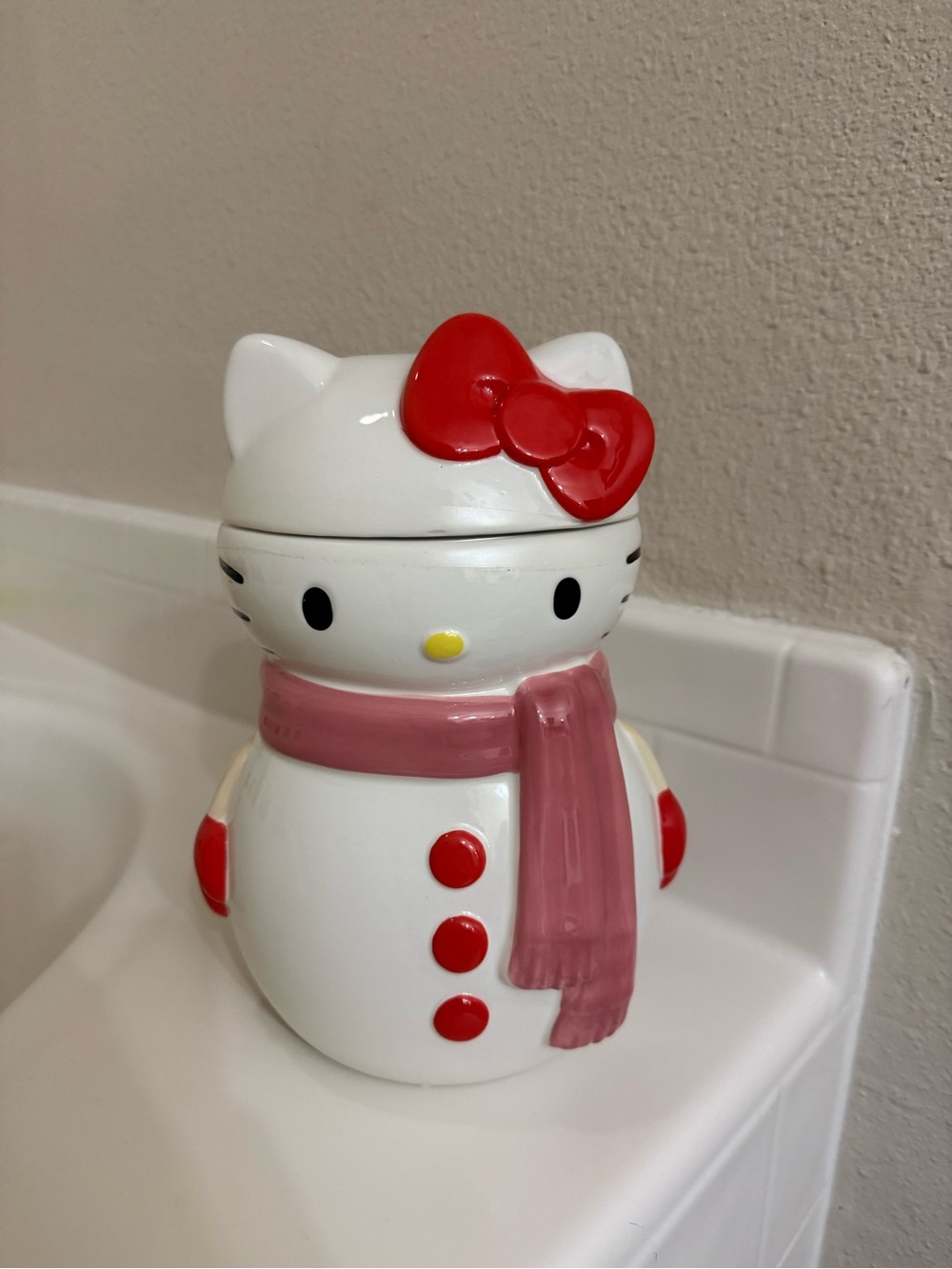 Sanrio Hello Kitty Snowman Jar in White, Red & Pink